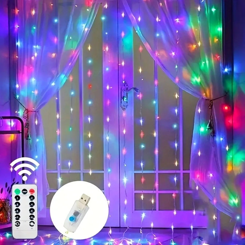 USB LED Curtain String Lights – 8 Modes for Holiday, Party & Room Décor