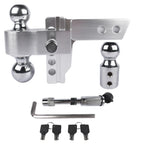 2" Receiver 4" Drop/Rise Adjustable Tri-Ball Trailer Hitch – 12,500 LBS, Aluminum with Stainless Locks