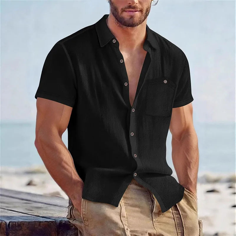 Men's Linen Blend Short Sleeve Button Down Shirt