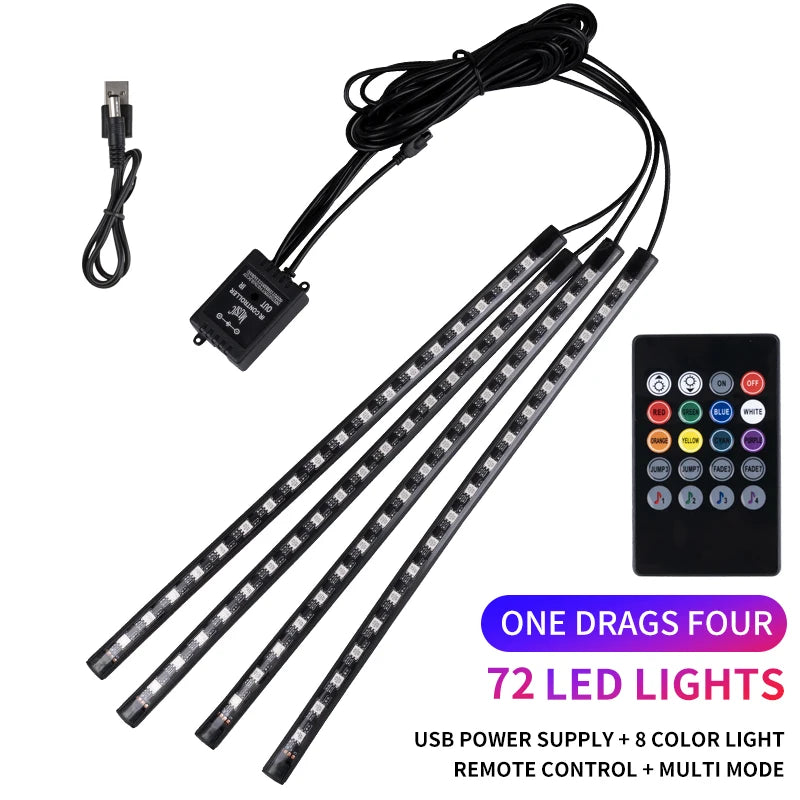 RGB Car Interior Ambient Foot Strip Lights – App & Remote Control LED Kit