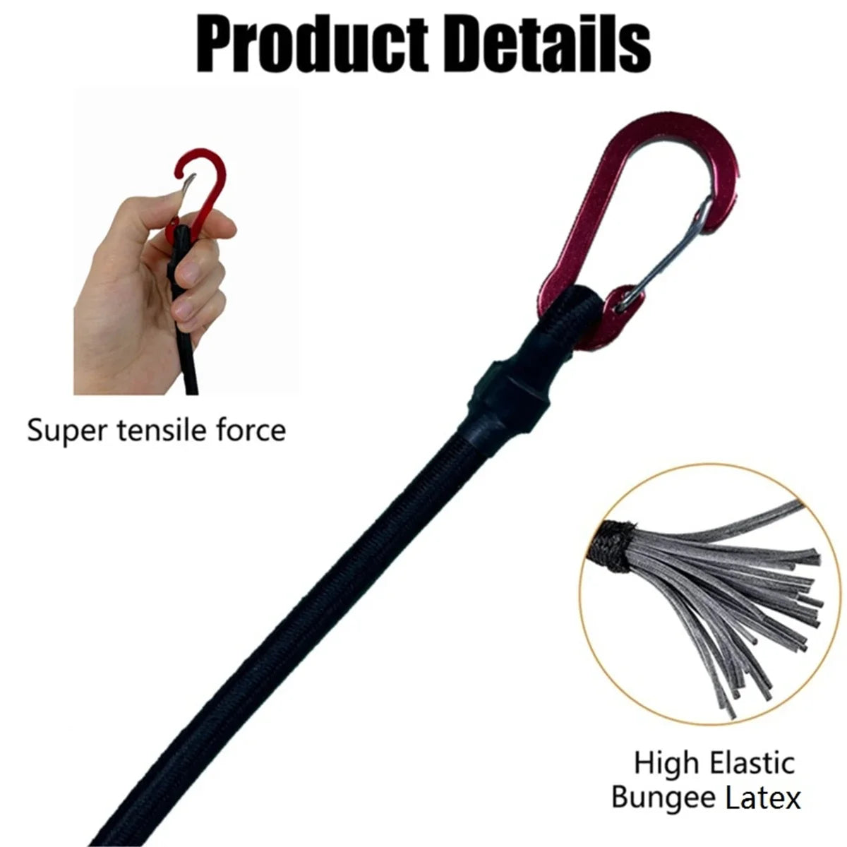 Heavy Duty Bungee Cord with Carabiner Hooks – Elastic Tie-Down Strap for Camping, Cycling & Kayak