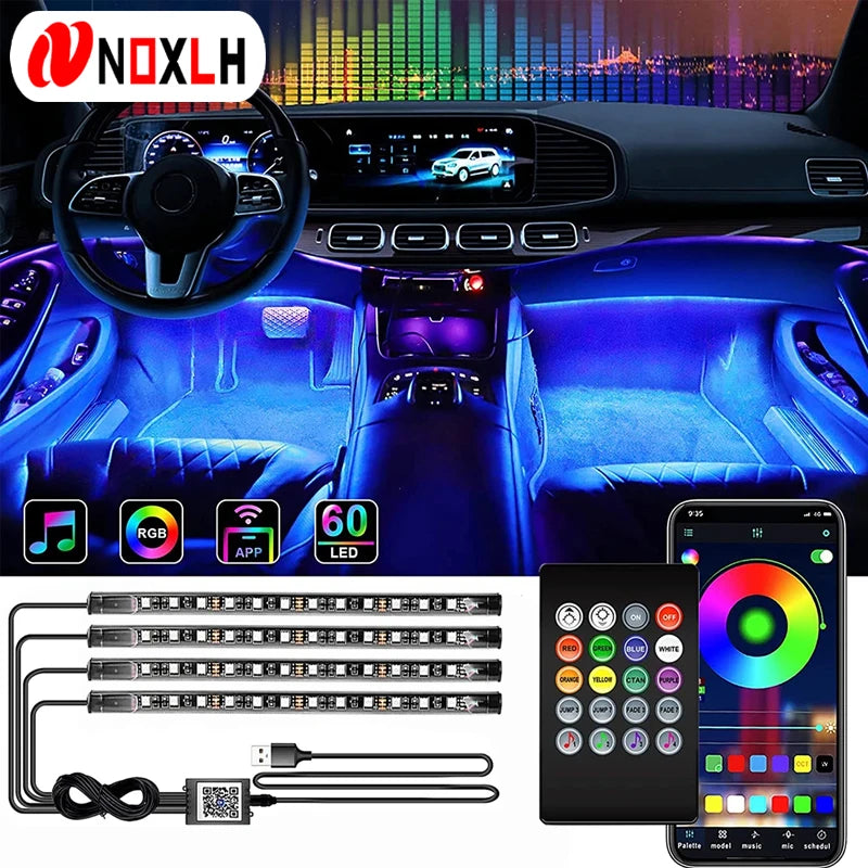 RGB Car Interior Ambient Foot Strip Lights – App & Remote Control LED Kit