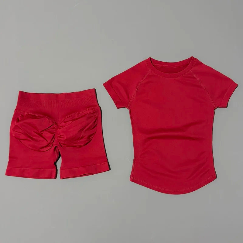 Histello 2-Piece Seamless Yoga Set – Short Sleeve & Shorts