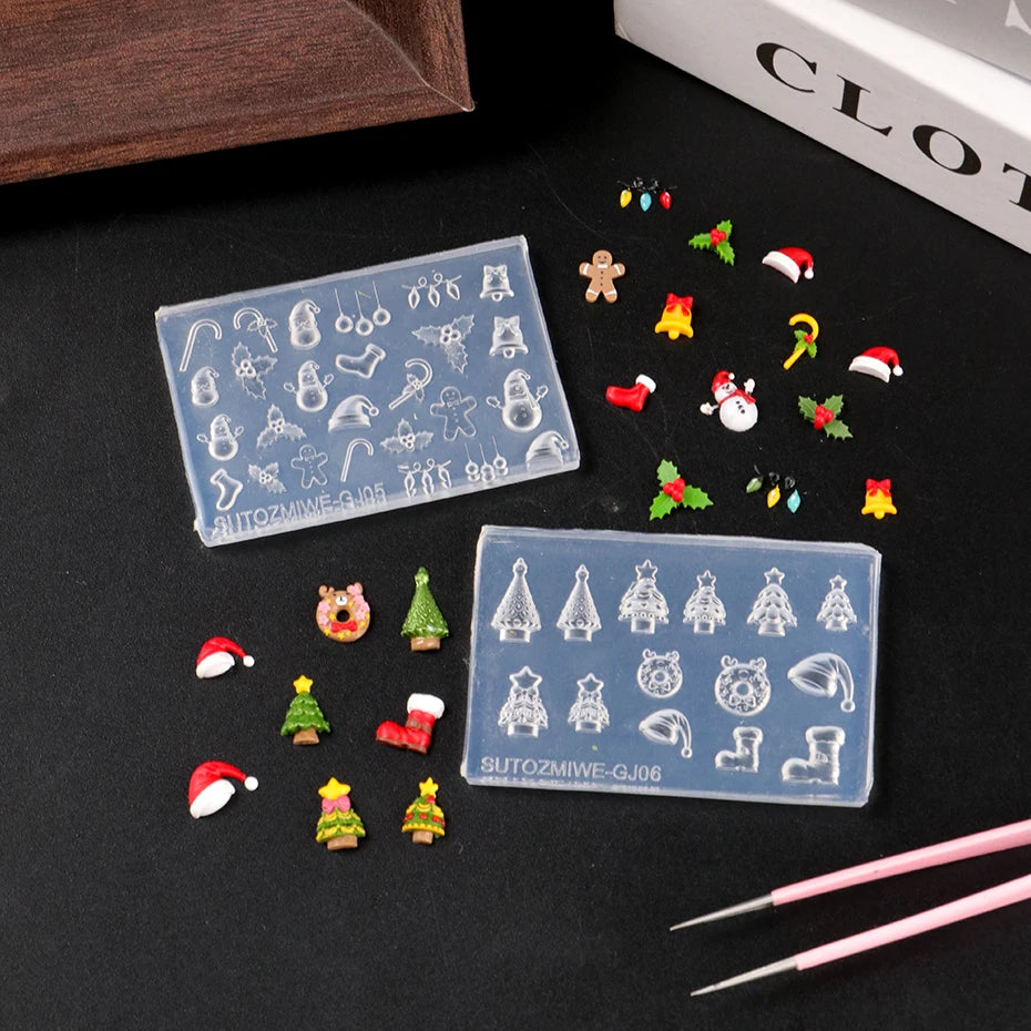 Christmas Silicone Nail Art Mold – 3D DIY Resin Nail Charms Template