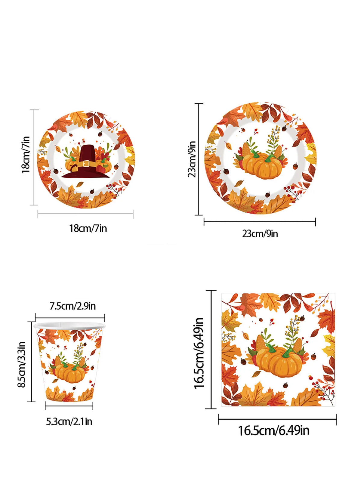 Autumn Maple Leaf & Pumpkin Thanksgiving Paper Tableware – Plates, Cups & Napkins