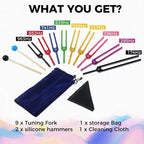 9-Piece Color Tuning Fork Set for Sound Healing & Chakra Therapy