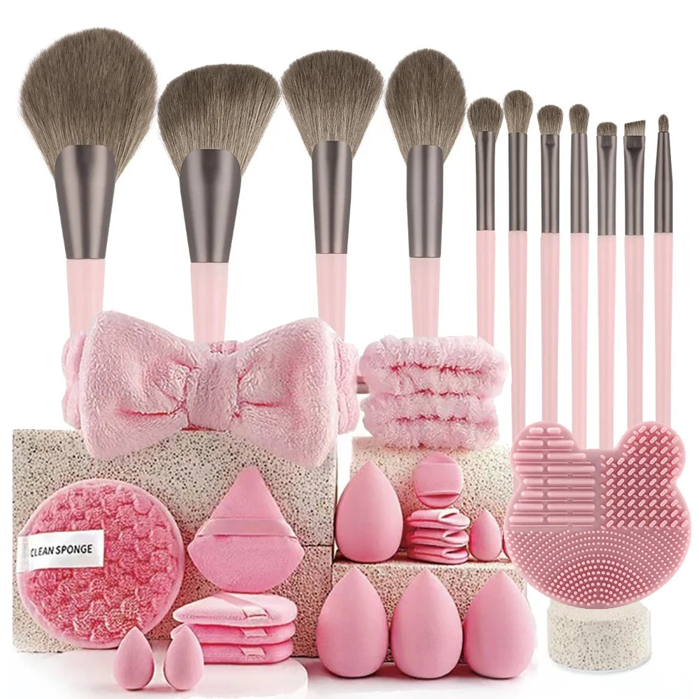 Makeup Brush & Beauty Sponge Set – Multiple Sizes & Colors