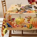 Thanksgiving Turkey & Pumpkin Tablecloth – Fall Harvest Dining Table Cover