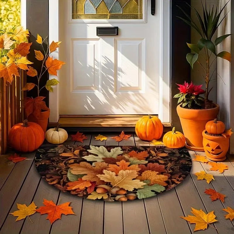 Autumn Maple Leaf Half-Circle Floor Mat – Thanksgiving Entrance & Kitchen Décor