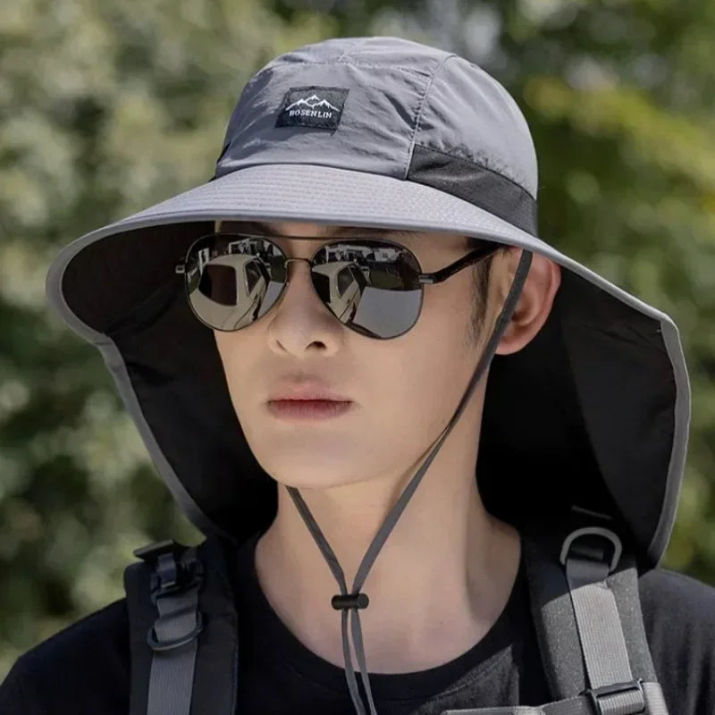Wide Brim Bucket Hat with Neck Flap – Unisex Sun Protection Cap