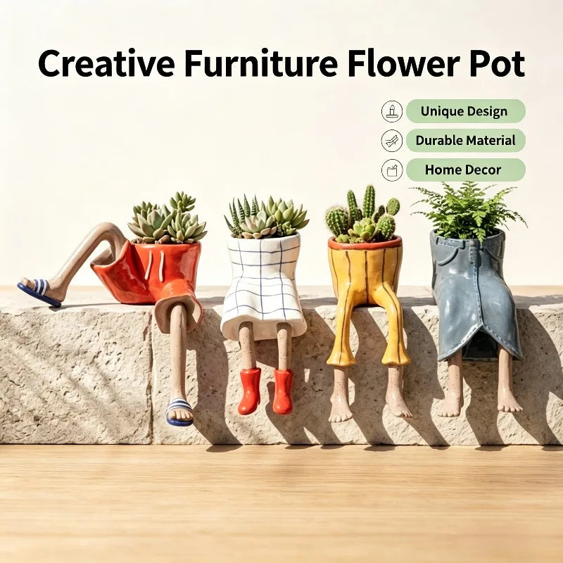 Leggy Resin Sitting Planter – Cute Cantilevered Flowerpot for Plant Lovers
