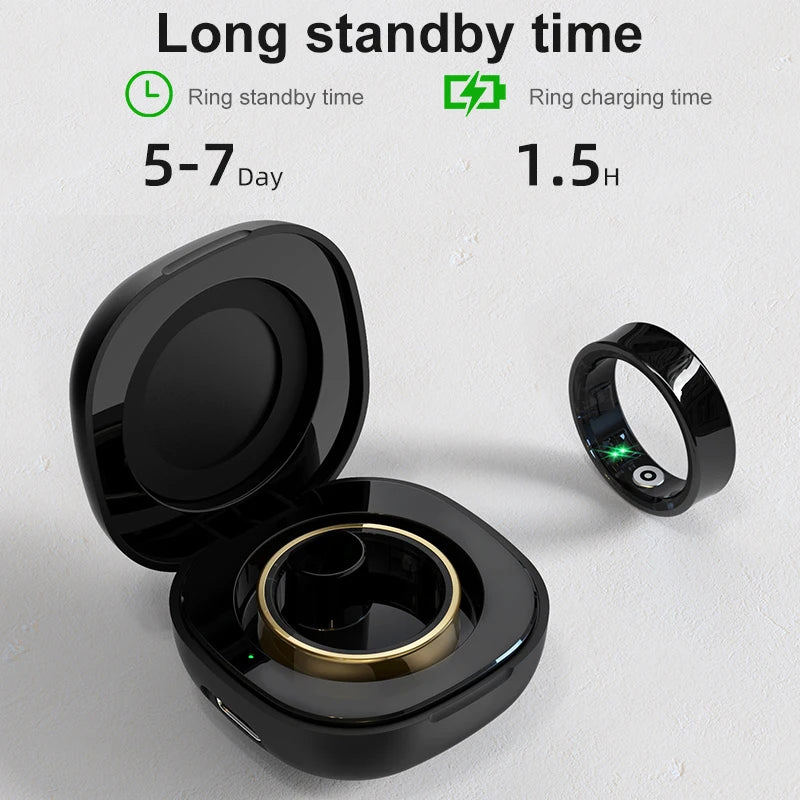 R09 Smart Ring with Charging Case | Heart Rate, Blood Oxygen & Sleep Monitor | 5ATM Waterproof