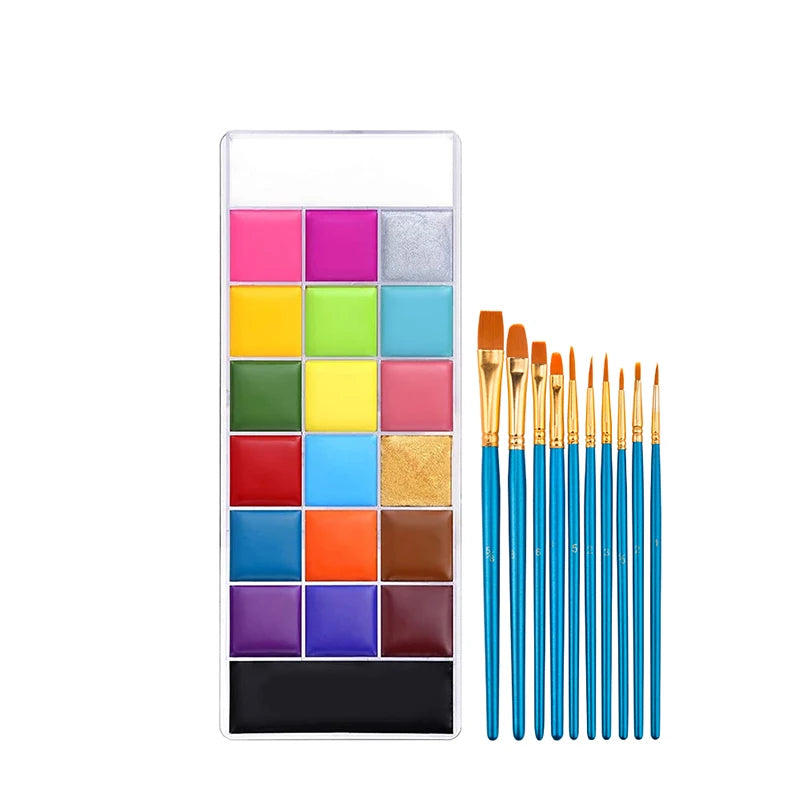 VERONNI 20-Color Face & Body Paint Palette — SFX Oil Makeup Kit with Brushes