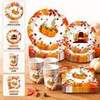 Autumn Maple Leaf & Pumpkin Thanksgiving Paper Tableware – Plates, Cups & Napkins