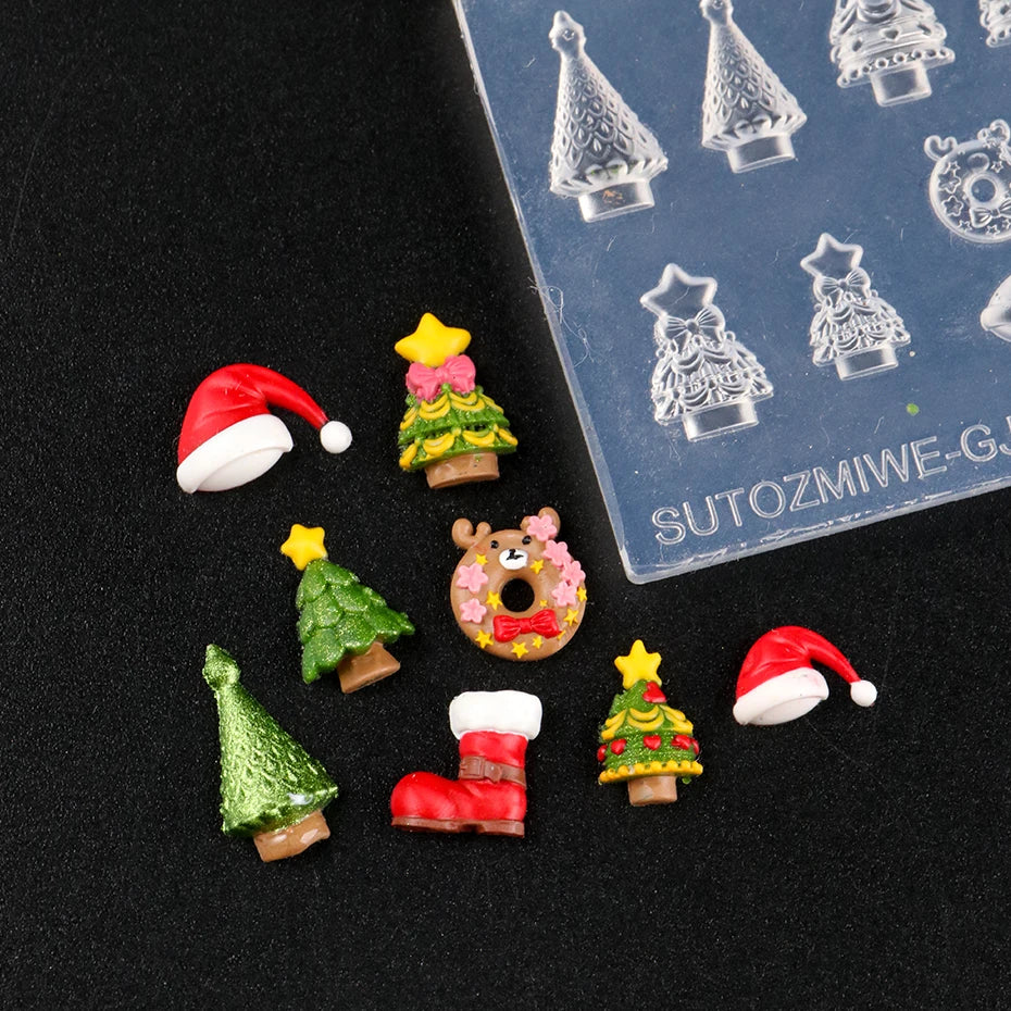Christmas Silicone Nail Art Mold – 3D DIY Resin Nail Charms Template