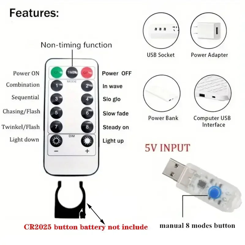 USB LED Curtain String Lights – 8 Modes for Holiday, Party & Room Décor