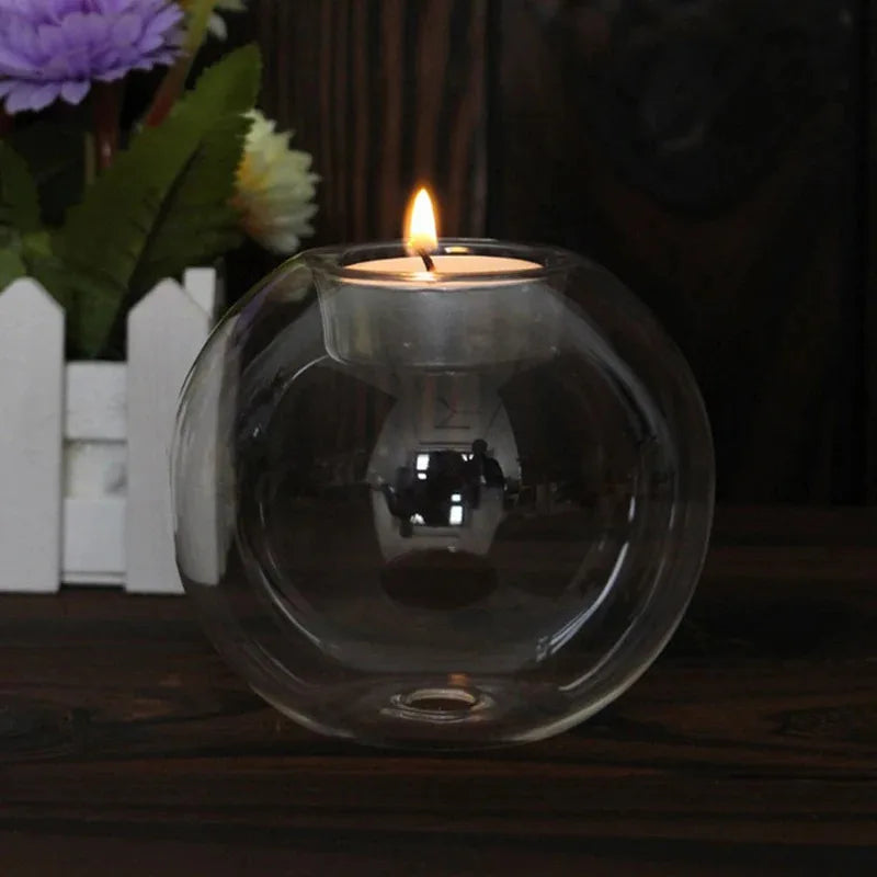 Elegant Round Glass Candle Holders — European Style Home & Event Centerpiece