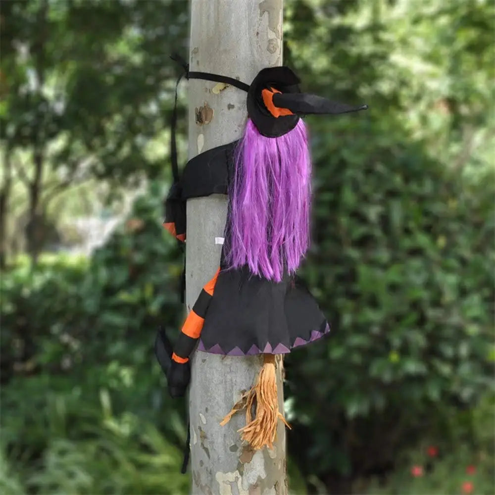 Halloween Crashing Witch Into Tree Outdoor Decoration