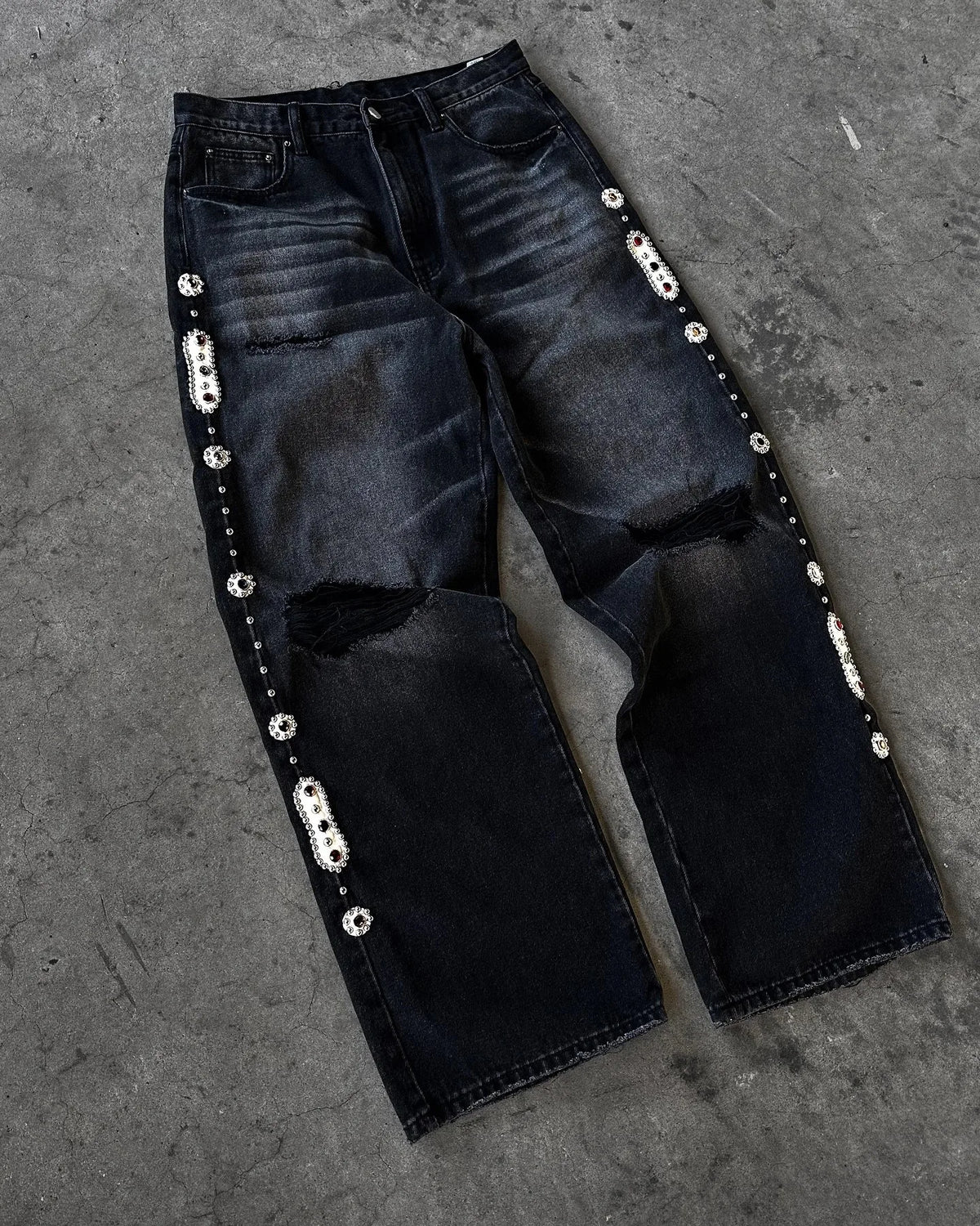 Women's Diamond Embroidery Wide-Leg Jeans – Y2K Baggy Denim Flare Trousers