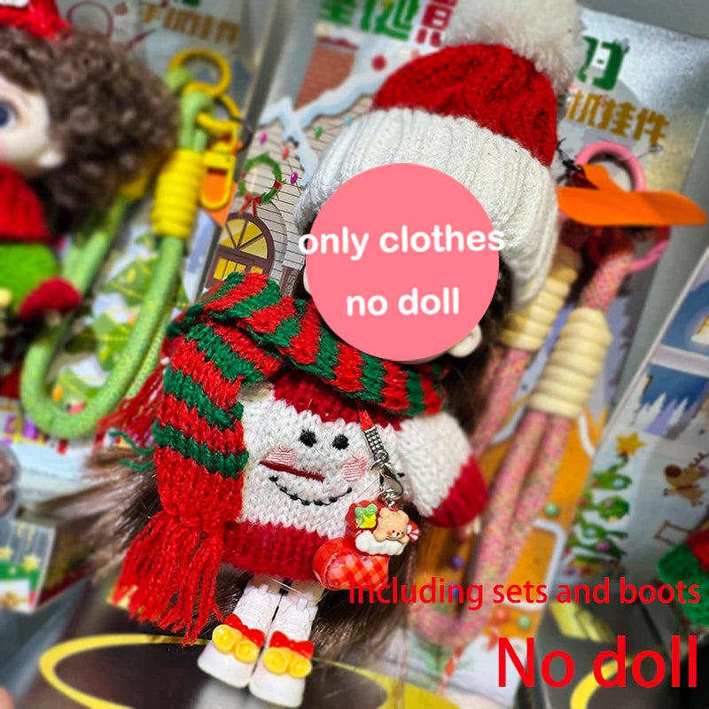 Christmas Mini Doll Pendant – Handmade Crochet Sweater & Scarf Set
