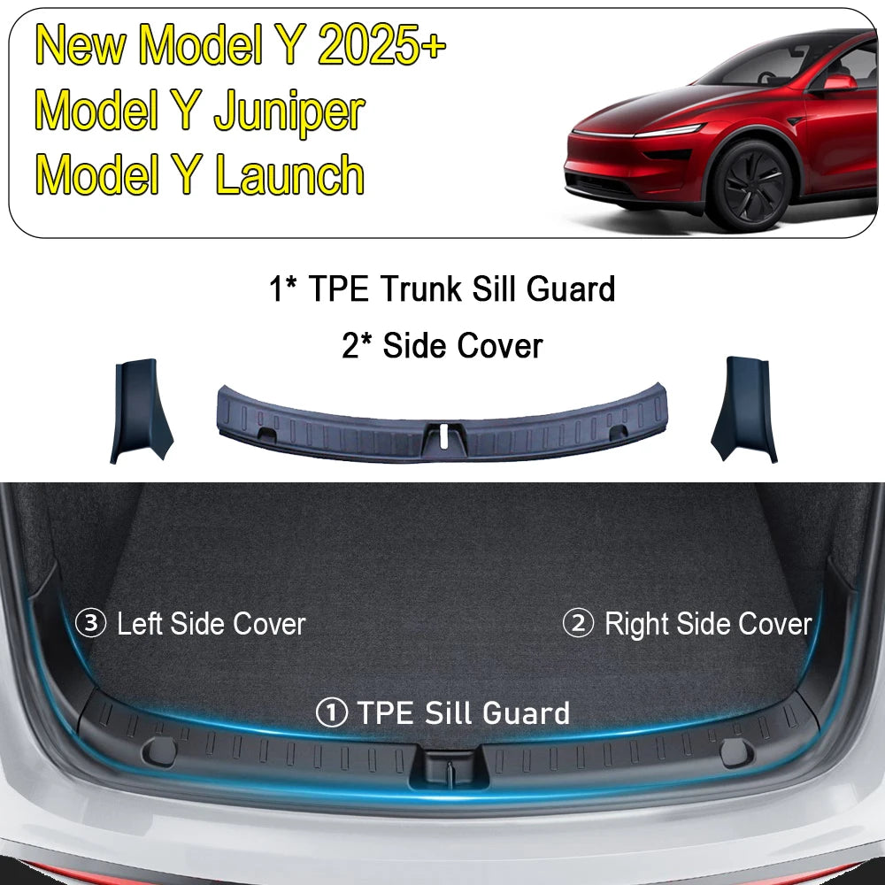 TPE Trunk Sill Plate & Rear Bumper Guard for Tesla Model Y Juniper 2025–2026