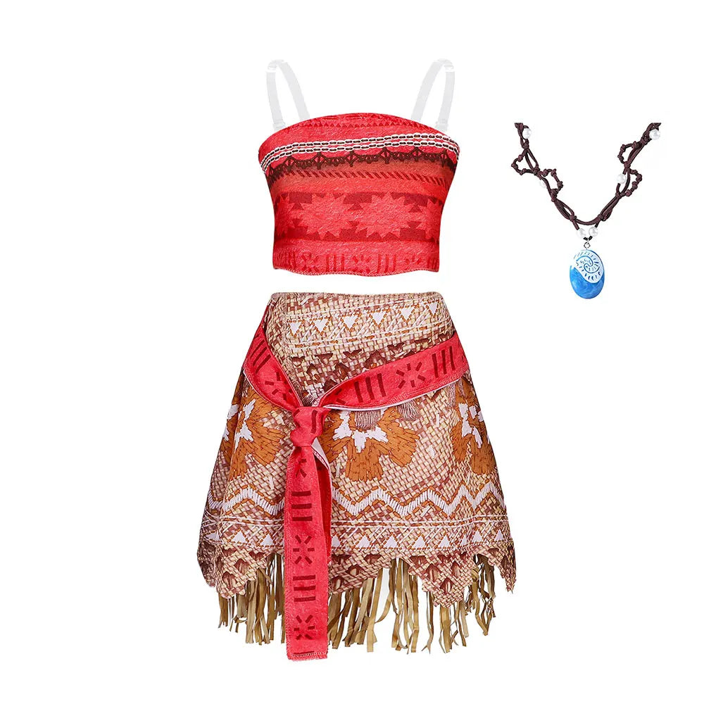 Girls' Moana Two-Piece Costume Dress | Polynesian Princess Dress-Up
