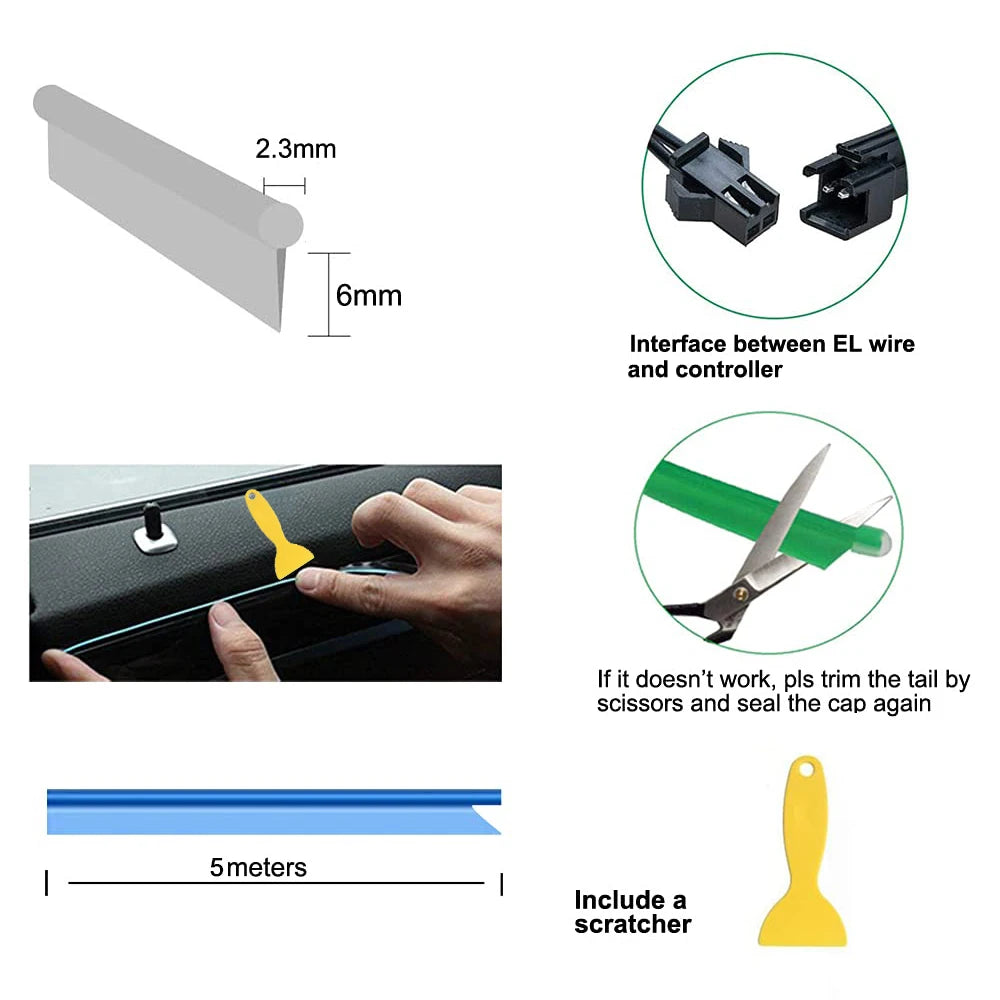 5M Neon LED Car Interior Strip Lights – Flexible Ambient USB Atmosphere Diode