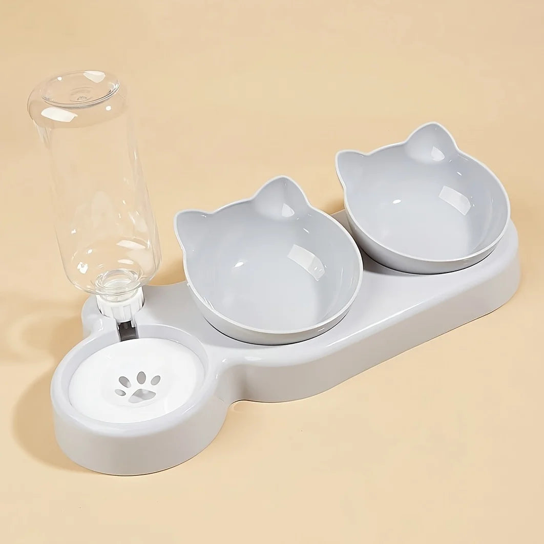 3-in-1 Tilted Pet Bowl Set with Gravity Water Feeder