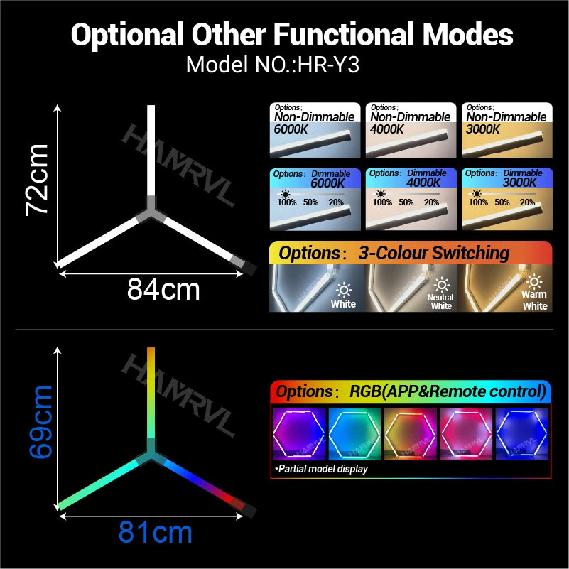 Dimmable Hexagon LED Ceiling Lights – RGB & Multi-Color, Garage/Gym/Gaming