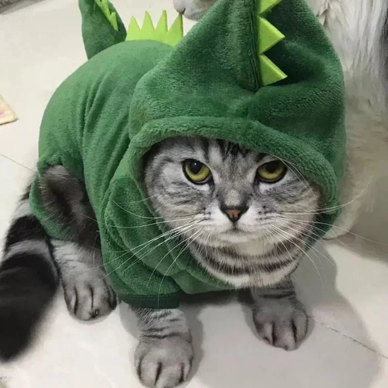 Dinosaur Halloween Costume for Cats & Small Dogs – Fleece Hoodie Sweater