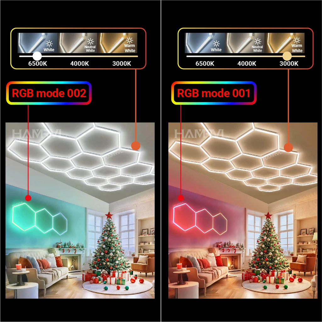 Dimmable Hexagon LED Ceiling Lights – RGB & Multi-Color, Garage/Gym/Gaming