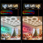 Dimmable Hexagon LED Ceiling Lights – RGB & Multi-Color, Garage/Gym/Gaming