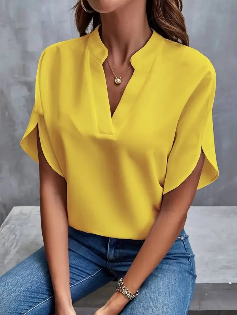Women's V-Neck Short Sleeve Blouse – Loose Casual Summer Top