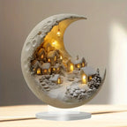 Crescent Moon Christmas Village Sculpture – Glowing Holiday Desktop Decor