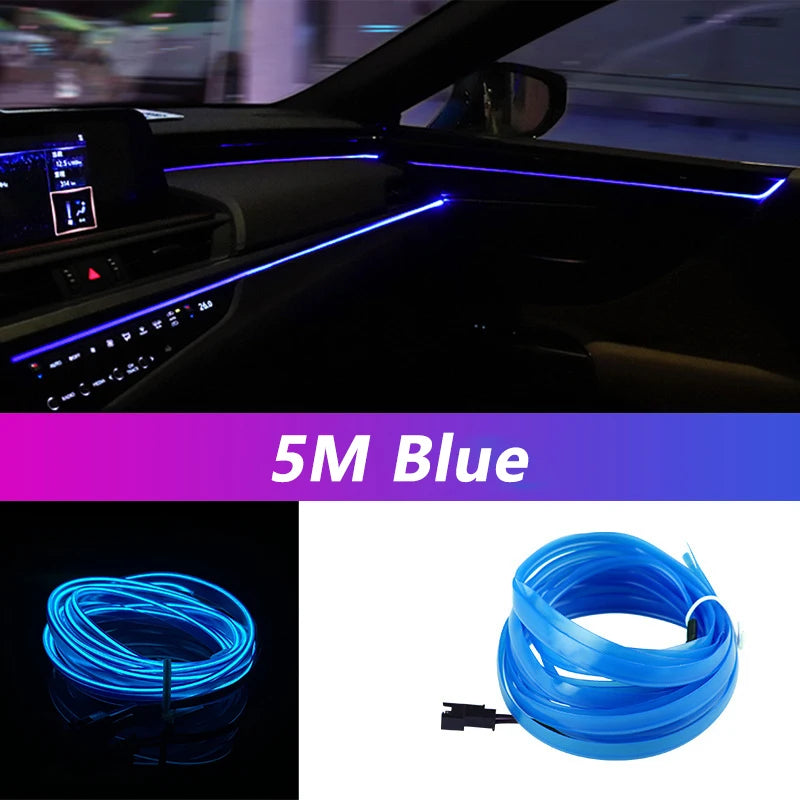5M Neon LED Car Interior Strip Lights – Flexible Ambient USB Atmosphere Diode