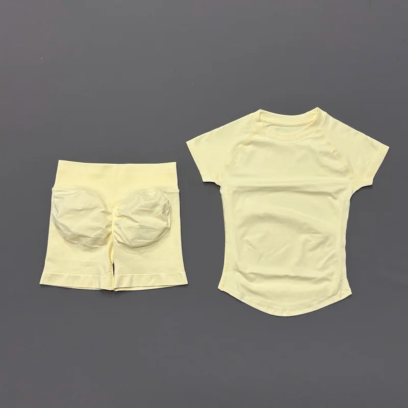 Histello 2-Piece Seamless Yoga Set – Short Sleeve & Shorts