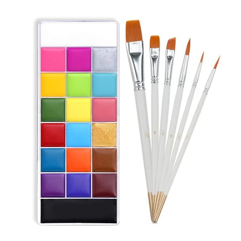 20-Color Face & Body Paint Set — Non-Toxic Oil Pigments with Brushes for Halloween, Cosplay & Kids
