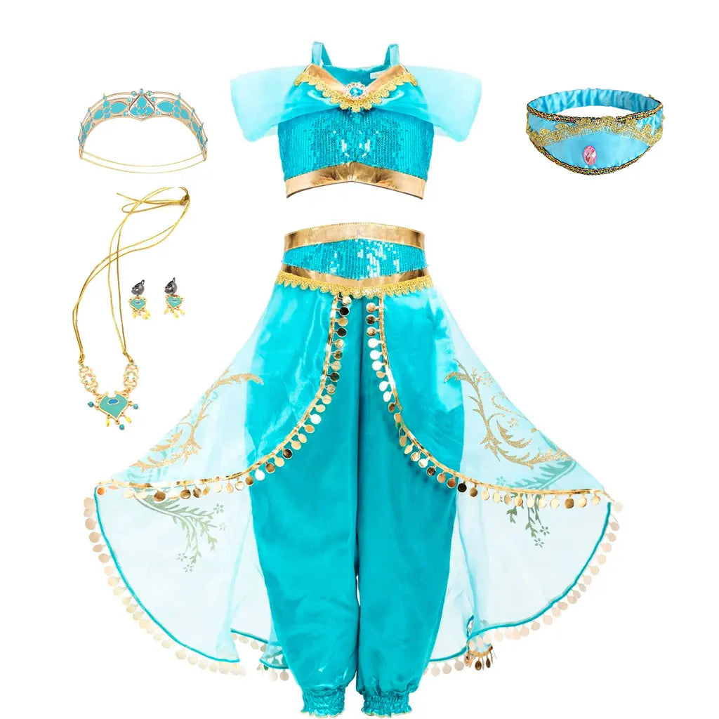 Jasmine Princess Costume Dress — Aladdin Magic Lamp Girls Cosplay Outfit