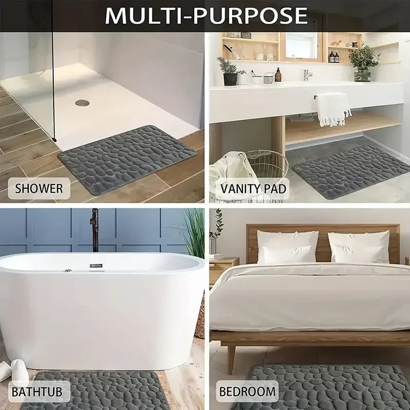 3D Cobblestone Embossed Bath Mat | Non-Slip, Absorbent & Machine Washable
