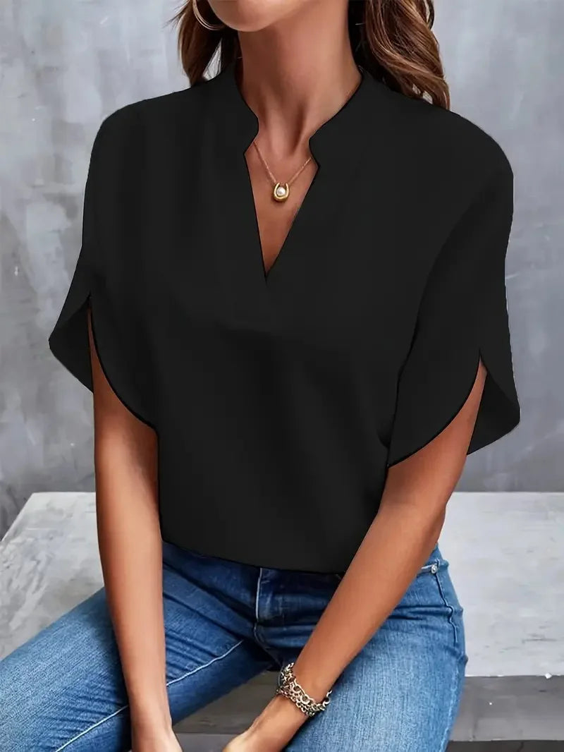 Women's V-Neck Short Sleeve Blouse – Loose Casual Summer Top