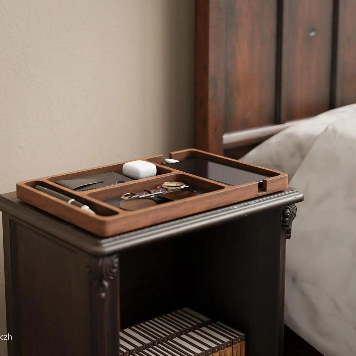 Solid Wood Desktop Organizer & Storage Tray for Home Office