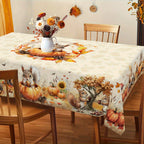 Autumn Harvest Farmhouse Tablecloth – Squirrel & Pumpkin Print