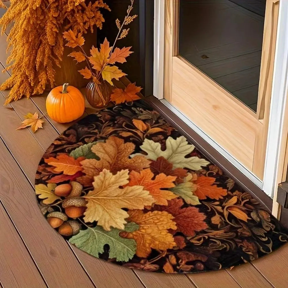 Autumn Maple Leaf Half-Circle Floor Mat – Thanksgiving Entrance & Kitchen Décor