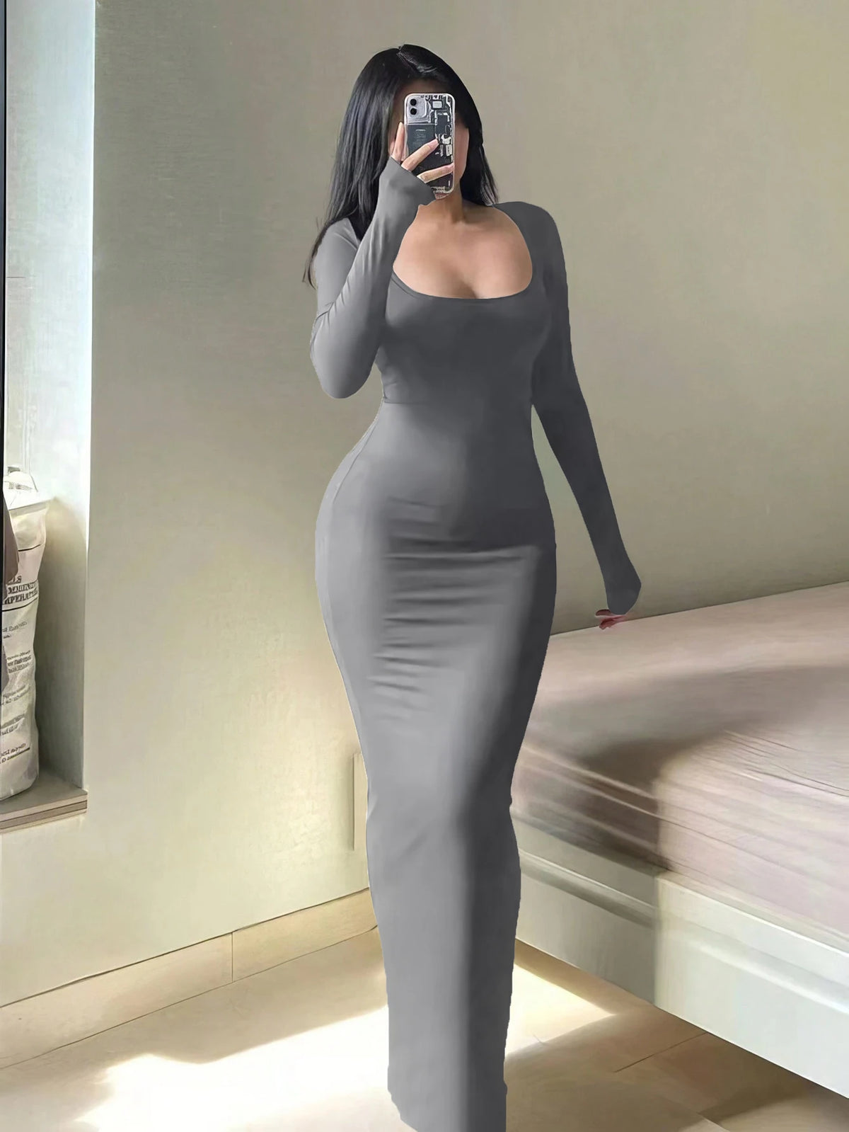 Women's Long-Sleeve Bodycon Maxi Dress