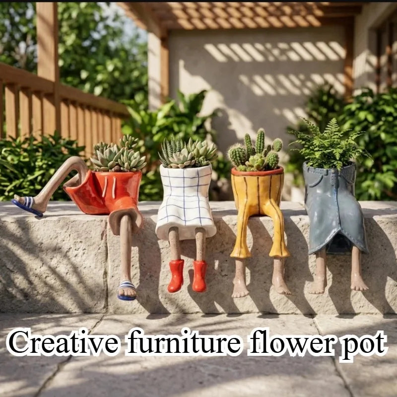 Leggy Resin Sitting Planter – Cute Cantilevered Flowerpot for Plant Lovers