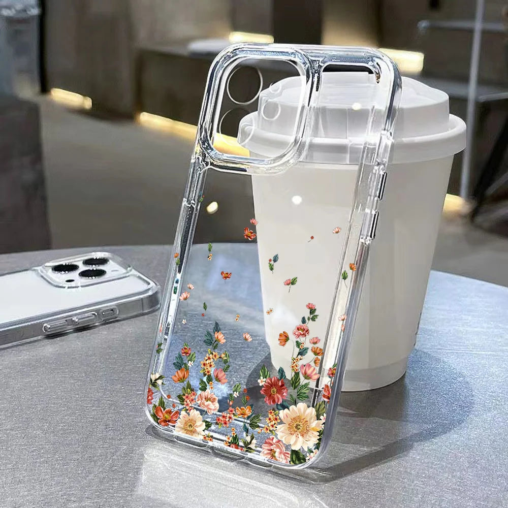 Flower Phone Case For iPhone 17 16 18 13 11 14 12 15 Pro Max Air 16e 7 Plus SE Shockproof Transparent Cover Silicone
