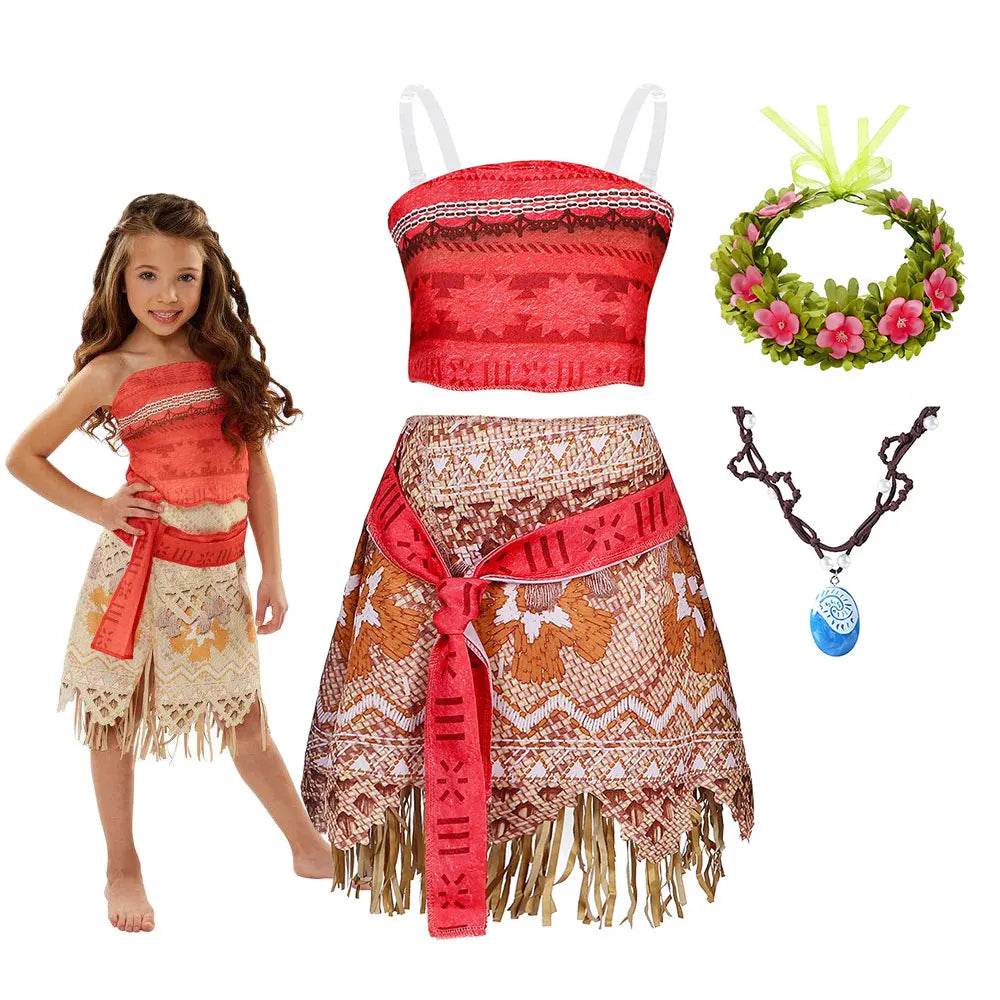 Girls' Moana Two-Piece Costume Dress | Polynesian Princess Dress-Up