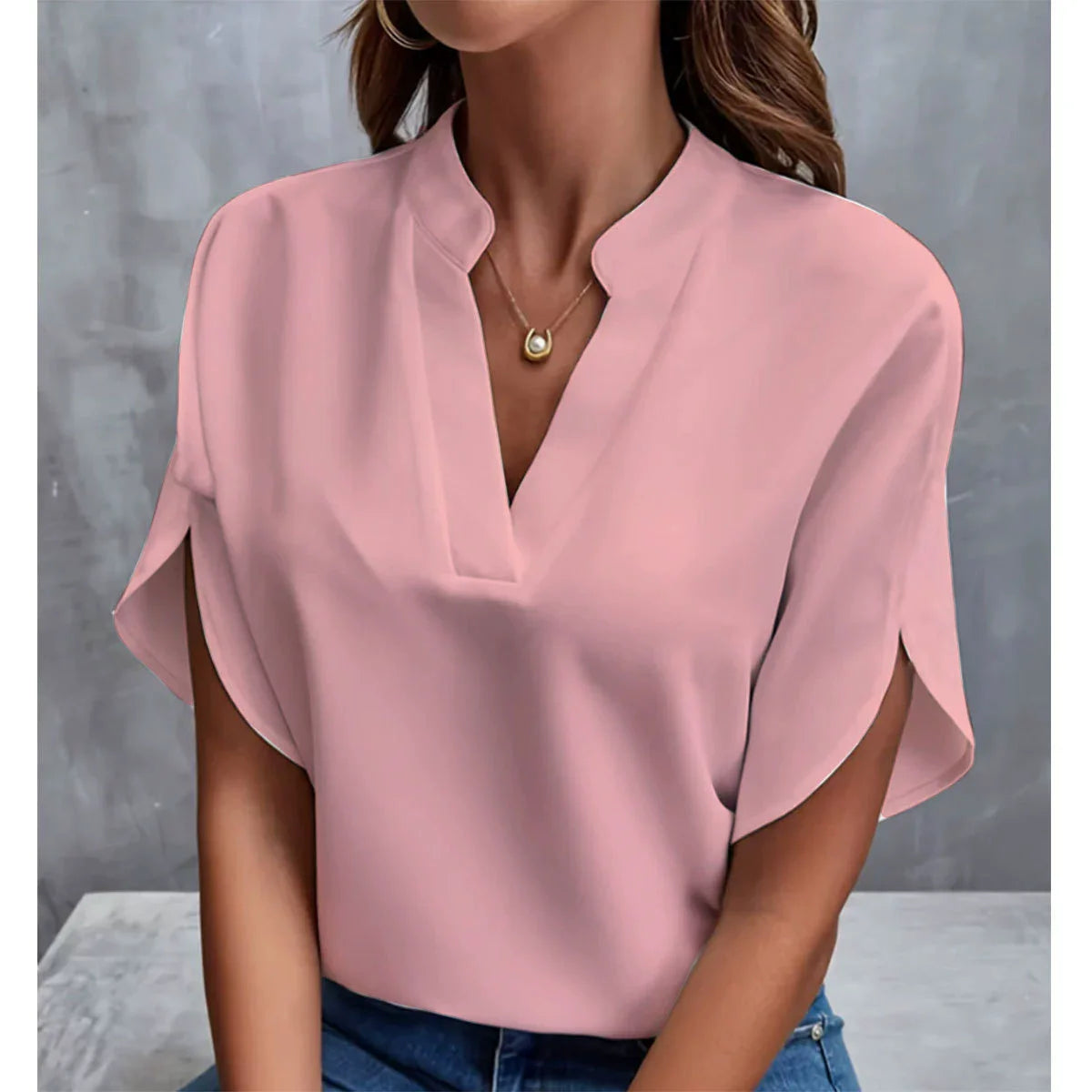 Women's V-Neck Short Sleeve Blouse – Loose Casual Summer Top
