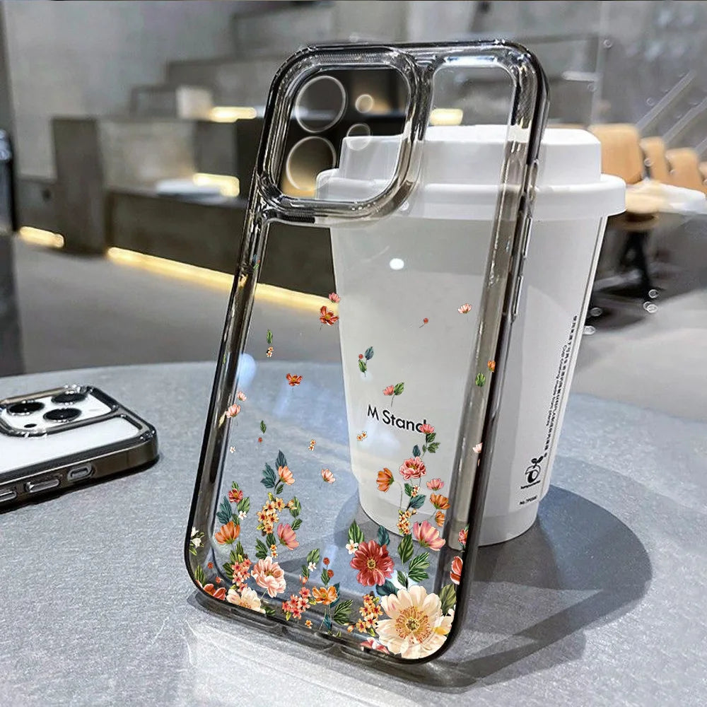 Flower Phone Case For iPhone 17 16 18 13 11 14 12 15 Pro Max Air 16e 7 Plus SE Shockproof Transparent Cover Silicone