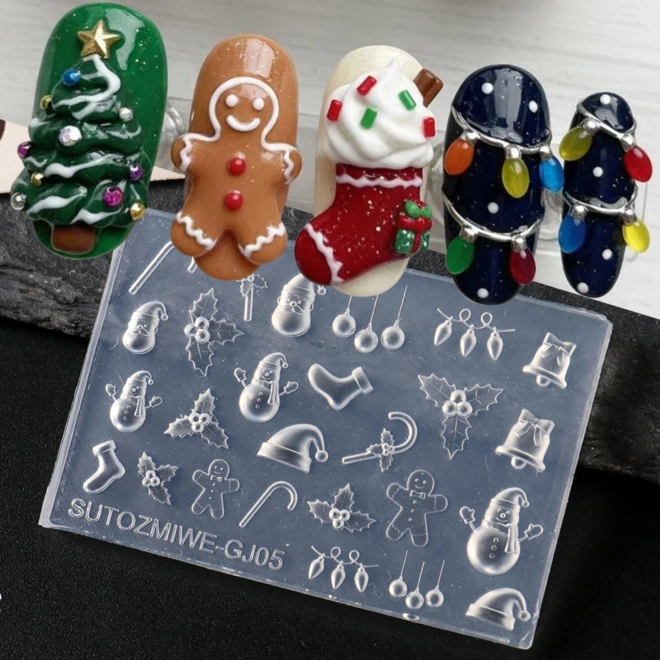 Christmas Silicone Nail Art Mold – 3D DIY Resin Nail Charms Template